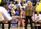CCLP/DAVID MORRIS - Cove head volleyball coach Cari Lowery yells instruction during the Lady Dawgs’ five-set win over Liberty Hill on Aug. 30. The Lady Dawgs host Ellison tonight for game two of District 8-6A action.