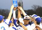 CCLP File Photo - Bechtold, right center, celebrates the Cove Tournament championship with his teammates. Bechtold was named to the TSWA 6A All-State Baseball Second Team as an outfielder.