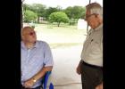 CCLP/CHUCK TAYLOR - Deputy Fire Chief and Emergency Management Coordinator talks with mayor Frank Seffrood at last weekend’s ham radio field day, held annually across the nation.