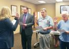 CCLP/LYNETTE SOWELL - Adam Martin, Christian Mulvey and Harald Weldon are sworn in by Bradi Diaz as the newest board members of the Copperas Cove Economic Development Corporation at the EDC’s monthly meeting on Tuesday. The three newly appointed board members join Marc Payne and Annabelle Smith on the board.