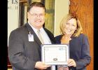 COURTESY PHOTO - S. C. Lee Junior High Principal Kayleen Love accepts the United Way Year-Over-Year Increase award on behalf of her campus representative Shannon Thompson. Under Thompson’s leadership, the campus increased its fundraising total by more than 160 percent over 2015’s total