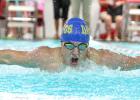 CCLP/TJ MAXWELL - Cove senior Paul Muniz competes in the 100-yard butterfly. Muniz, along with teammates Jacob Guerrero, Carson McVeigh, and Christian Gaston, broke two school records during the Belton Invitational Swim Meet Saturday at the Roy and Jean Potts Swim Center in Belton. They broke the first record in the 200-yard medley relay with a fourth-place finish and time of 1:51.06 and broke another school record the 400-yard freestyle relay with a podium finish and time of 3:35.78. 