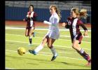 CCLP/LEE LETZER - Cove senior Ali McBride takes a shot on goal during the Lady Dawgs 0-0 tie with Killeen.