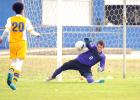 CCLP/LEE LETZER -- Copperas Cove goalie Eric Frazer attempts a save during the Temple tournament.