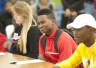 Phillip Baptiste smiles as his accolades are announced during the National Signing Day festivities.