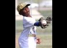 funCCLP/ TJ MAXWELL - Tre’ Boyce looks a ball into his glove Wednesday during catching drills as part of the annual Bulldawgs Baseball Camp. Boyce is one of over 50 players to attend the camp