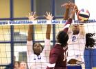 CCLP/TJ MAXWELL Cove senior Jennifer Eubanks wins a play at the net against Killeen senior Nadia Richardson during the Lady Dawgs’ 3-0 sweep on Tuesday. The Lady Dawgs travel to Harker Heights tonight and finish the non-district schedule at Belton on Tuesday.