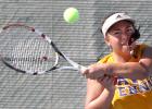 CCLP/TJ MAXWELL - Copperas Cove’s Zonya Mackwelung hits a backhand against Lampasas on Tuesday.