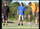 Mike Cataria watches his putt roll towards the hole as teammates Richard ‘Smitty” Smith. left, and son, Kyle Smith look on during the Morning Exchange Club of Copperas Cove’s 16th annual golf tournament.