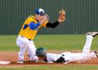 Copperas Cove second baseman Kyle Winstead corrals a throw to second as he attempts to tag out and Ellison base runner Tuesday evening. Cove dropped the road game 9-7.