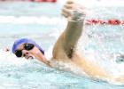 Cove senior Kyle Helmer competes in the 200-yard freestyle relay during the District 12-6A swim meet Saturday at the Clements Boys and Girls Club in Killeen. Helmer qualified for regionals in the 50 freestyle, 200 medley relay, 200 freestyle relay and 400 freestyle relay.