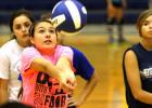 Incoming freshman McKenna Miller passes the ball during the 2014 Lady Dawgs volleyball camp Wednesday at Copperas Cove High School.