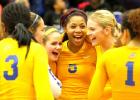 Copperas Cove Lady Dawgs from left, Lexia Perez, Shanna Young, Raven Dickerson, Savannah Cook and Ciara Cheadle are all smiles after their 3-0 (25-13, 25-18, 25-12) sweep of the Horn Lady Jags on Tuesday. The win puts Cove in the Regional Quarterfinals for the first time in eight years. The Lady Dawgs have a tough quarterfinal matchup against 10th-ranked Richardson Pearce tonight at Hillsboro High School. The first serve it tentatively set for 7 p.m.