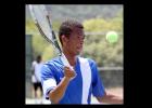 Copperas Cove’s Dominic Smith hits a forehand during quad play in August. Smith was 2-1 in both singles and doubles action this week.