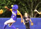 Copperas Cove junior Zhianna Johnson (2) beats out the flip from Timberview’s Nala Stokes to Alex Taylor during Game 1 of their best-of-three series on Friday at the Waco ISD Softball Complex. Timberview won thes eries 2-0.